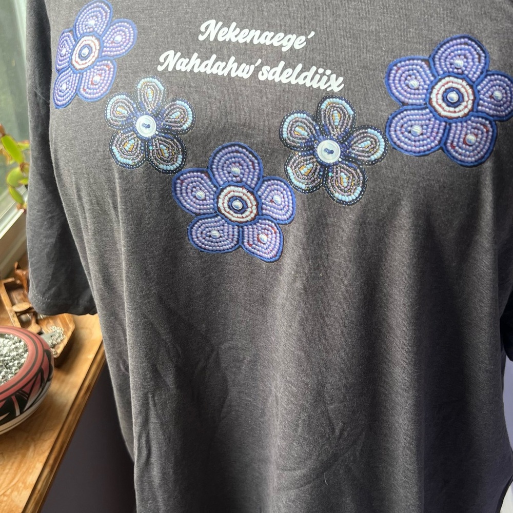 Gray T-Shirt with Beaded Flower Design